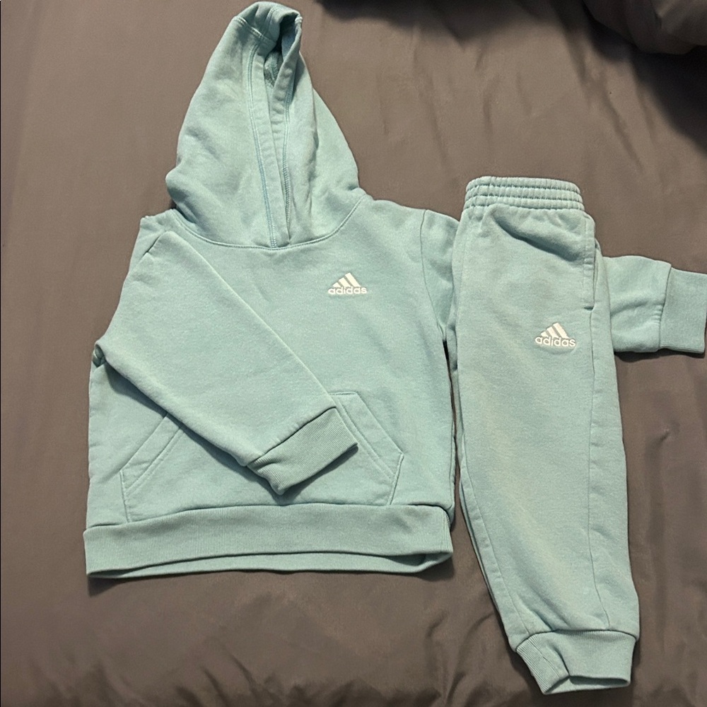 Adidas Kids' Light Green Hoodie and Jogger Set